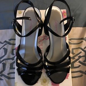 Bouquet Black sandals with 3 inch acrylic heels.